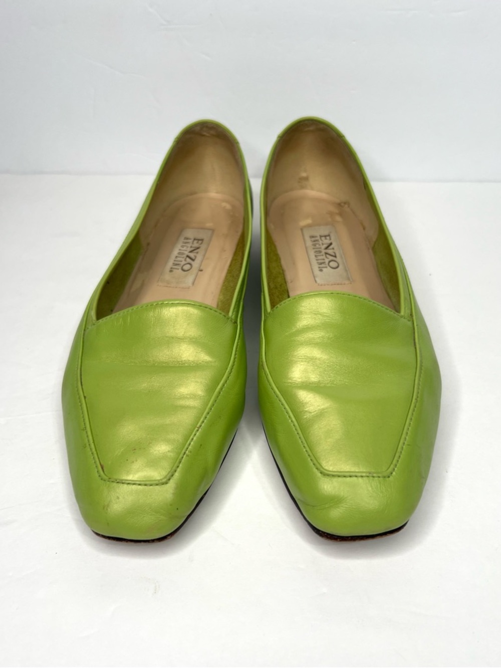 Classic Women's Lime Green Leather Loafers - Picture 2 of 5